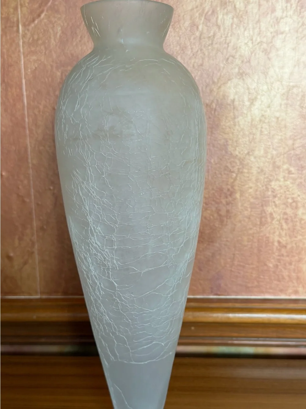 Frosted Crackle Glass Vase 14 Inch White Satin Matte Tall Table Centerpiece